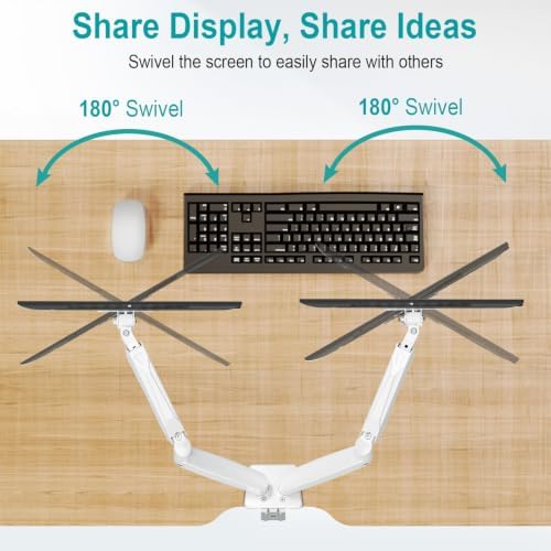 MOUNT PRO Dual Monitor Mount Fits 13 to 32 Inch Screen, Height Adjustable Monitor Stand for 2 Monitors, Full Motion Display Arm Holds up to 19.8lbs Each, Computer Desk VESA Mount, White