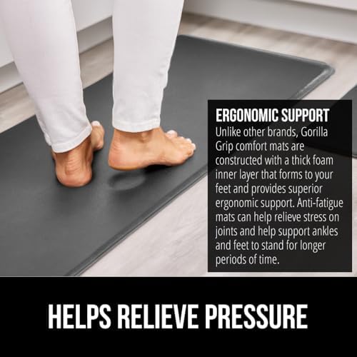 GORILLA GRIP Cushioned Kitchen Mats for Floor, 2 PK, 17x29+17x59, Charcoal