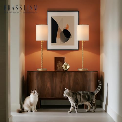 Buffet Lamps Set of 2, 28.5" Tall Brass Finish Lamps for Entryway, Hallway, Console Table, Dining Sideboard or Living Room, UL Certified with Pull Chain, Linen Shade, Urban Luxury Style