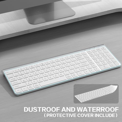 JOYACCESS Wireless Keyboard, Ergonomic,Dustproof,2.4G Slim and Compact Quiet Wireless Keyboard with Number Keypad for Windows, MacBook Pro/Air, Laptop, Desktop, PC-Sliver&White