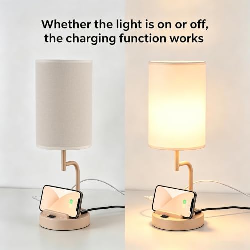 Dreamholder 2 Pack Table Lamp, Bedside Lamp with 3 USB Charging Ports & AC Outlet, USB Desk Lamp with 2 Phone Holders, Linen Fabric Shade Nightstand Lamps for Bedroom Living Room Office, Beige