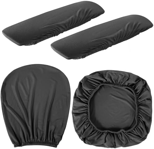 Tallew 4 Pcs Office Chair Covers Set Computer Universal Protective Stretchable Chair Seat Covers Desk Armrest Cover Slipcovers Pads Office Cushion Backrest for Rotating(Regular,Dark Grey)