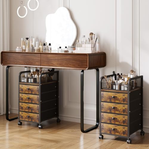 Rolling Makeup Organizer Cart - Under Desk Vanity Cart with 4 Drawers