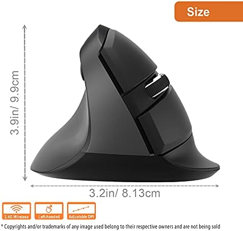 J-Tech Digital Left Handed Wireless Ergonomic Vertical Mouse for Small Hands with USB Nano Transceiver, AA Battery, 4 DPI, Compatible with Mac and PC, Black [V628ML]