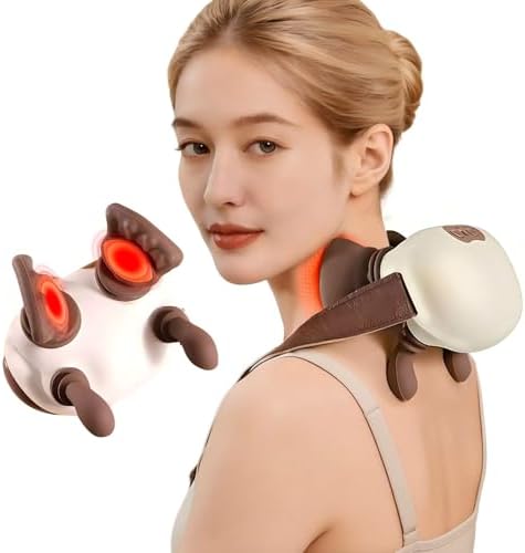 Neck and Shoulder Massager with Heat, Palm-Style Kneading, 3 Speeds, Ergonomic Hands-Free Design, Portable Massage Device for Home, Office, Travel