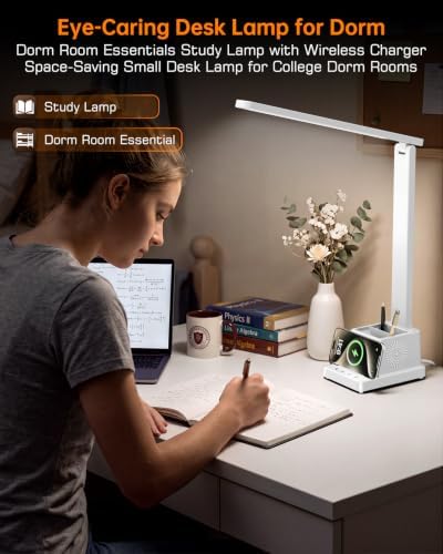 cozoo LED Desk Lamp for Home Office,15W Wireless Charger Pen Holder, White