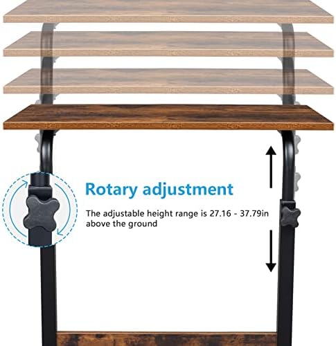 TV Tray Bed Side Table, Portable Rolling Desk Hospital Bed Laptop Table, Small Standing Desk with Wheels Adjustable Height for Sofa, Bedside, Tablet Use, Secure Non Tilt, 23.6" W, Brown