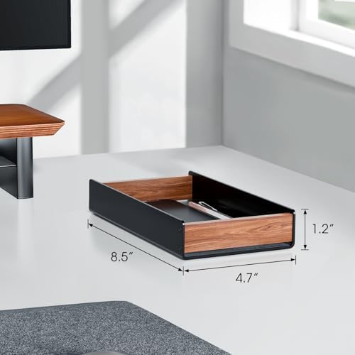 UPERGO Walnut & Aluminum Desk Drawer Organizer, Valet Tray Catchall for Men