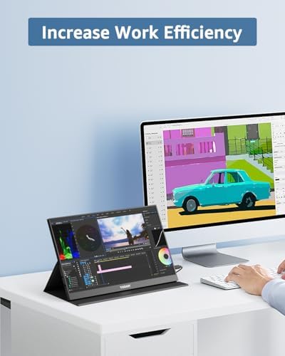 Yodoit Portable Monitor for Laptop 1920×1200 16" FHD Screen IPS Display with USB Type C Port, Built-in Speakers and Smart Cover Compatible with PC, MacBook, Xbox (Black)