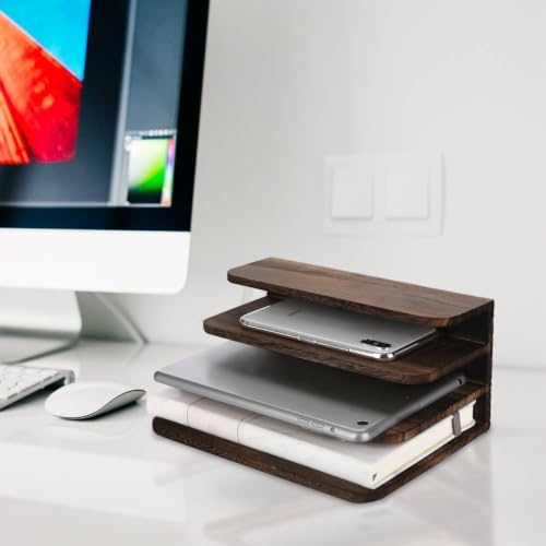 File Holder for Desk,Wood Paper Organizer,Rustic Desk Organizer,Darkbrown