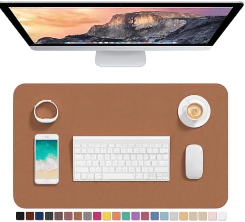 Hsurbtra Desk Pad, 23.6" x 13.8" PU Leather Desk Mat, M Extended Mouse Pad, Waterproof Desktop Blotter Protector, Non-Slip Ultra Thin Small Laptop Keyboard Writing Mat for Office Home, Dark Apricot