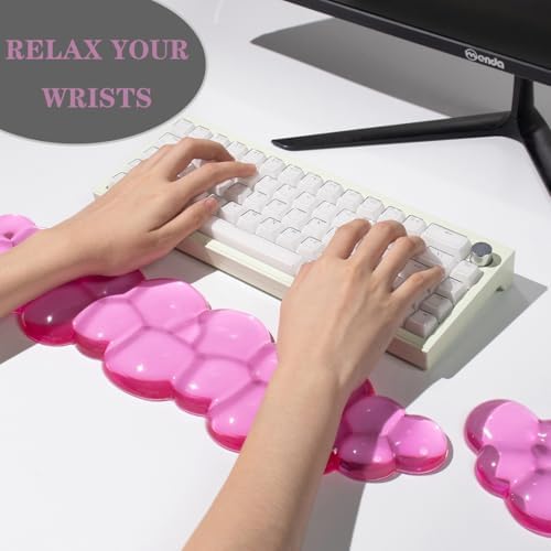 Clear Gel Wrist Rest for Keyboard and Mouse, Pink Cloud Wrist Rest Set, Cute Ergonomic Silicone Wrist Rest for Keyboard 60%/68%/75%,Valentines Day Gift (Cloud)