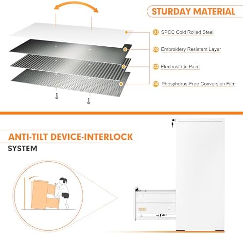 INTERGREAT 3 Drawers File Cabinet with Lock, 18" D Metal White Vertical Filing Cabinet for Hanging Folders, Easy Assemble