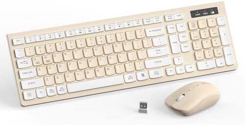Wireless Keyboard and Mouse Combo Silent for Office and Home(Latte Color)