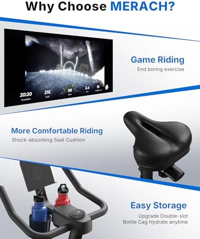 MERACH Exercise Bike, Magnetic Friction Stationary Bike for Home with APP