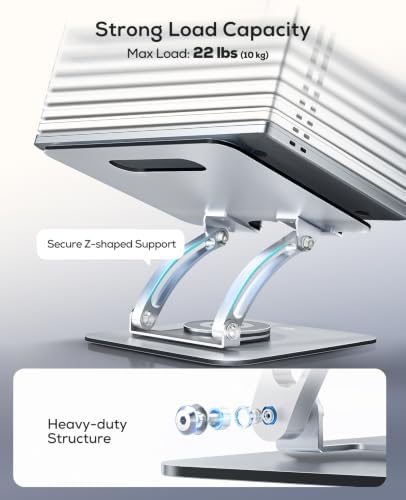 Nulaxy 360° Rotating Laptop Stand for Desk, Dual Foldable Design, Silver