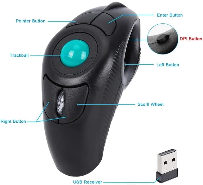 welspo Wireless USB Handheld Finger Trackball Mouse