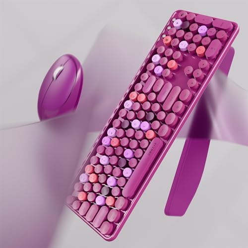 UBOTIE Wireless Keyboard and Mouse Combo, Phone Holder (Rosy-Road)
