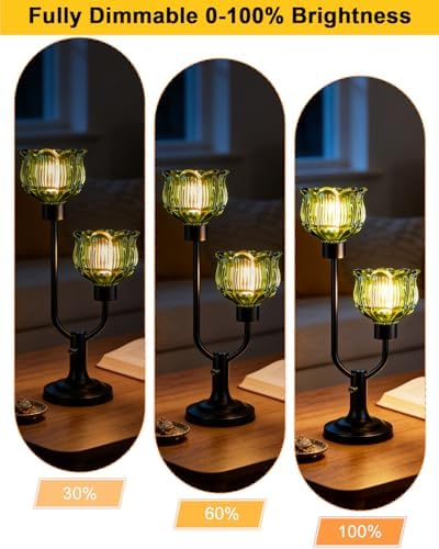 Green Glass Table Lamp Dimmable Vintage Black Flower Lamp Gift