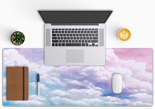 Cute Watercolor Pastel Sky Mouse Pad (31.5 × 11.8 × 0.12 inch) Extended Large Mouse Mat Desk Pad, Stitched Edges Mousepad,Non-Slip Rubber Base,Gaming Mouse Pad XL