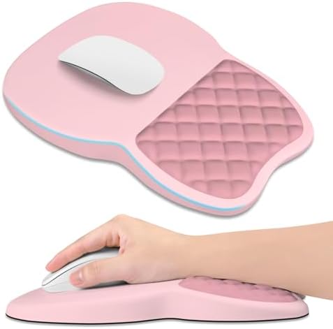 ITNRSIIET Ergonomic Mouse Pad Wrist Support with Memory Foam Massage Bulge & Non-Slip PU Base, Carpal Tunnel Pain Relief, Prevent Wrist Sweating, 12 x 8 x 1.2 inch, Pink Accent