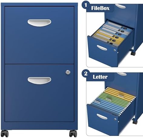 SteeLoong 2 Drawer File Cabinet,Metal Mobile File Cabinet with Lock Blue