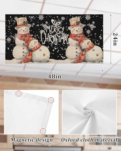 Black Snowman Magnetic Fluorescent Light Covers for Ceiling Lights 2 x 4 Feet,Vintage Christmas Snowflakes Watercolor Office Classroom Kitchen Drop Ceiling Light Covers Filters Shade Panel 2 Packs