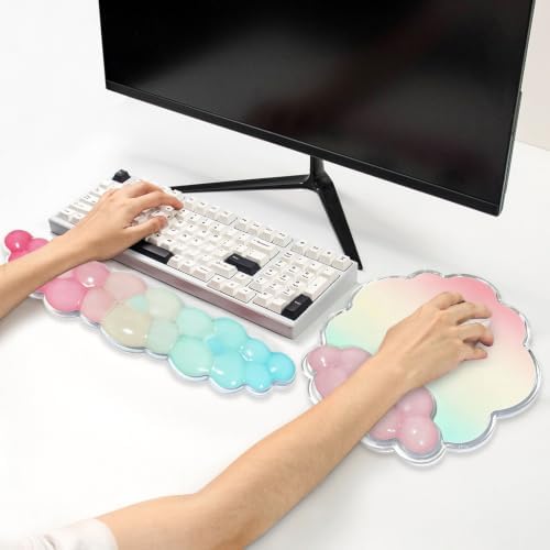 Pastel Cloud Wrist Rest and Gel Mouse Pad Support for Keyboard and Mouse
