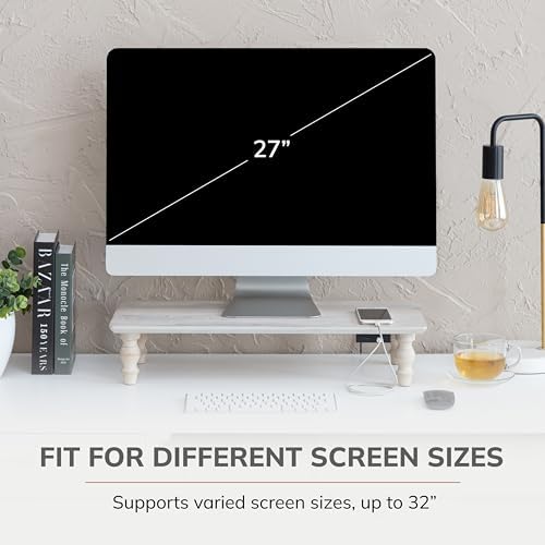 Anji Mountain Monitor Stand for Desk - Desktop Organizer & Laptop Riser, Ergonomic Monitor Riser, Space-Saving, Durable, Easy Assembly & Ideal for Home & Office,White Wash, 24-Inch, Power Edition