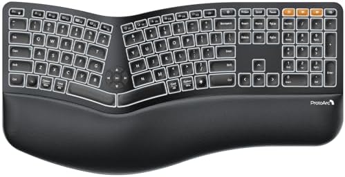 ProtoArc EK01 Plus Backlit Bluetooth Ergonomic Keyboard, Full Size, Black