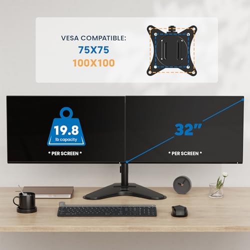 Mount-It! Dual Monitor Desk Stand Mount for 2 Screens VESA 75x75 & 100x100
