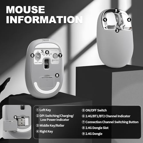 YUNZII C1 Wireless Tri-Mode Wireless Mouse 4800 DPI Optical (Gray)