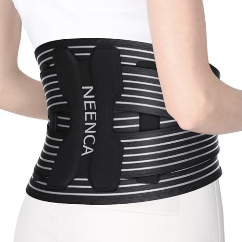 NEENCA Back Brace for Lower Back Pain Relief - Ergonomic Lumbar Support with Removable Steel Stays, Breathable Back Support Brace for Posture Correction, Sciatica, Herniated Disc, Scoliosis, Office Work, Lifting, Exercise (Black, Medium)