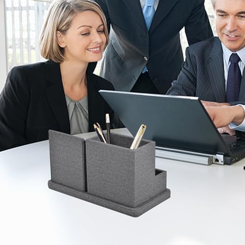 Multi-Function Pen Holder,Pencil Cup,PU Leather Desk Organizer,Grey