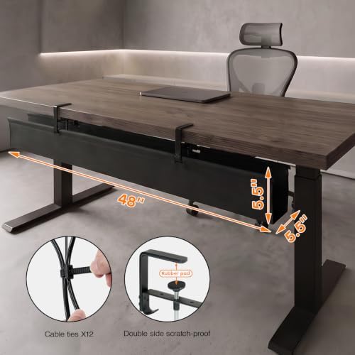 No Drill Under Desk Cable Management Tray, 48 Inch, Black