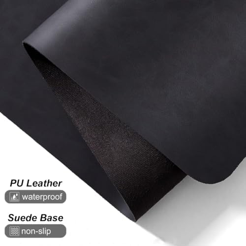 Distressed Leather Desk Mat - Non-Slip PU Leather Desk Pad Protector - Large Waterproof Mouse Pad Computer Keyboard Desk Mat Desk Accessories for Office & Home (Black, 31.5"x15.7")