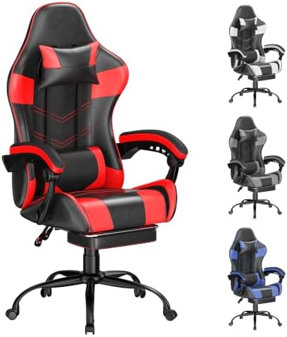 Gaming Chair with Footrest, Ergonomic Video Game Chair for Adults, Red
