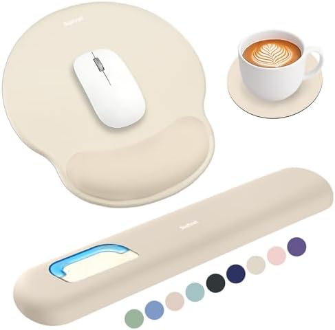 Sushret Mouse Pad and Keyboard Wrist Rest, 3-in-1 Gel Memory Foam Ergonomic Mouse Pad with Wrist Rest Set,Gaming Mousepad Arm Cushion Support for Computer Office Desk Accessories Cute Setup,Apricot