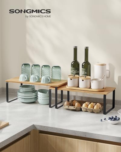 SONGMICS Cabinet Organizer Shelf, Set of 2 Spice Rack, Kitchen Storage
