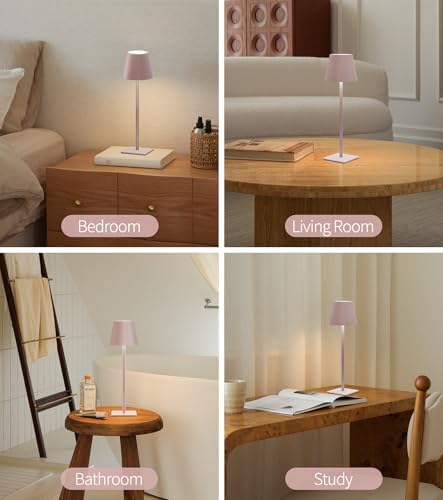 UME 3 Pack Cordless Table Lamp, Battery Operated Lamp - Portable Waterproof Rechargeable Table Lamp w/ 3 Color Temps & Stepless Dimming for Dinner, Desk, Cafe, Outdoor (Pink)