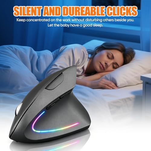 Wireless Bluetooth Ergonomic Vertical Mouse, Rechargeable Silent Slim Laptop Mouse,Portable(BT5.2+USB Receiver) LED Dual Mode Computer Mice,for Laptop,Desktop Computer,ipad Tablet,Phone,TV (Grey）