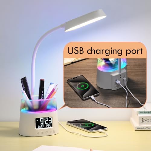 WILIT LED Desk Lamp for Home Office with Pen Holder, RGB Night Light, White