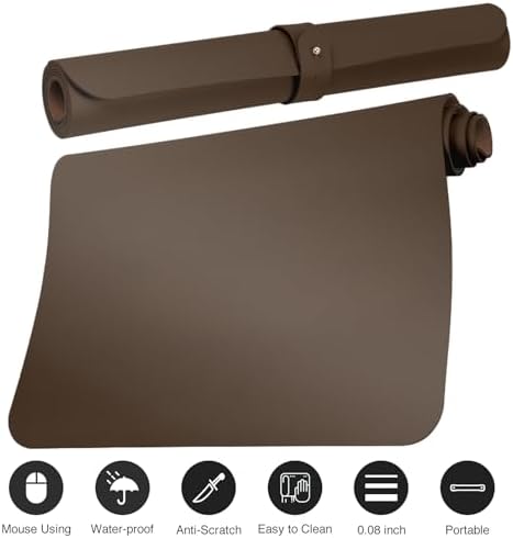 Boutilon Leather Desk Pad Protector,Non-Slip Mouse Pad,Laptop Desk Pad,Office Mouse Mat,Waterproof Leather Desk Blotter,Desk Writing Pad for Office and Home (L-Coffee,35"x 17")