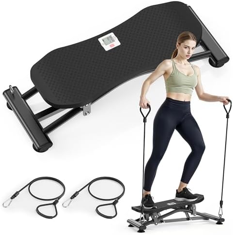 RYGEO Balance Board with Resistance Bands, Versatile Rocking Stepper, Wobble Board Featuring LCD Monitor, 330 lbs High-Capacity Ski Twister Trainer for Full Body Exercise at Home