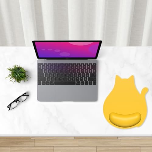 Ergonomic Mouse Pad with Wrist Rest, Cute Cat Memory Foam Padded Pain Relief Non-Slip Wrist Support Mouse Mat for Gaming Work Computer Laptop, Funny Office Supplies Desk Accessory, Yellow