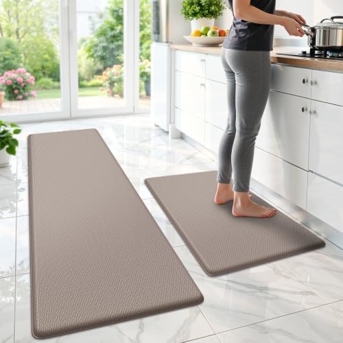 StepLively Kitchen Mat for Floor 2 PCS, Anti Fatigue Rugs, Khaki