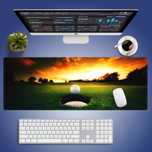 Golf Ball Near Hole Large Mouse Pad, Golf Field Sunset Scenery Desk Mat