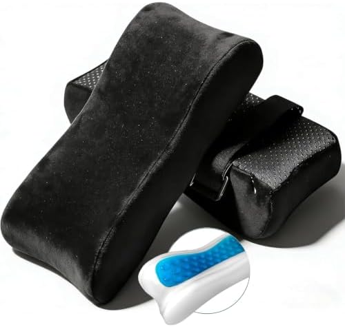 Cooling Gel Armrest Pads,Thick Memory Foam Elbow Pillow for Desk & Gaming Chairs Ergonomic Forearm Support for Pressure Relief,Universal Adjustable Cushion for Work from Home (Set of 2) (Black)