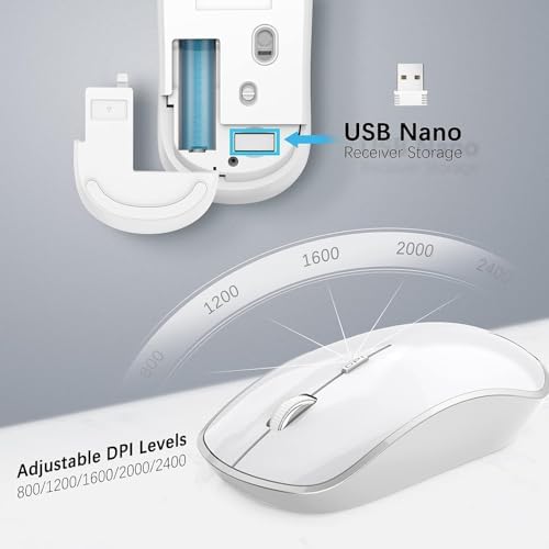 JOYACCESS Wireless Keyboard and Mouse, Ergonomic,Dustproof and Portable Wireless Keyboard with Number Keypad, Adjustable DPI Computer Mouse for Laptop,PC, Windows-Silver White