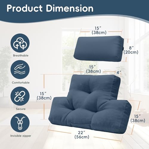 2 Piece Neck Pillow and Lumbar Support Cushion Set for Recliner, NavyBlue